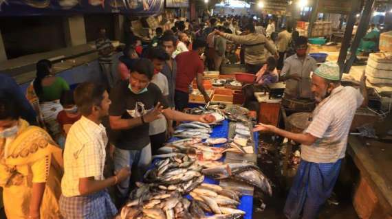 Great excitement by people flocking to buy fish